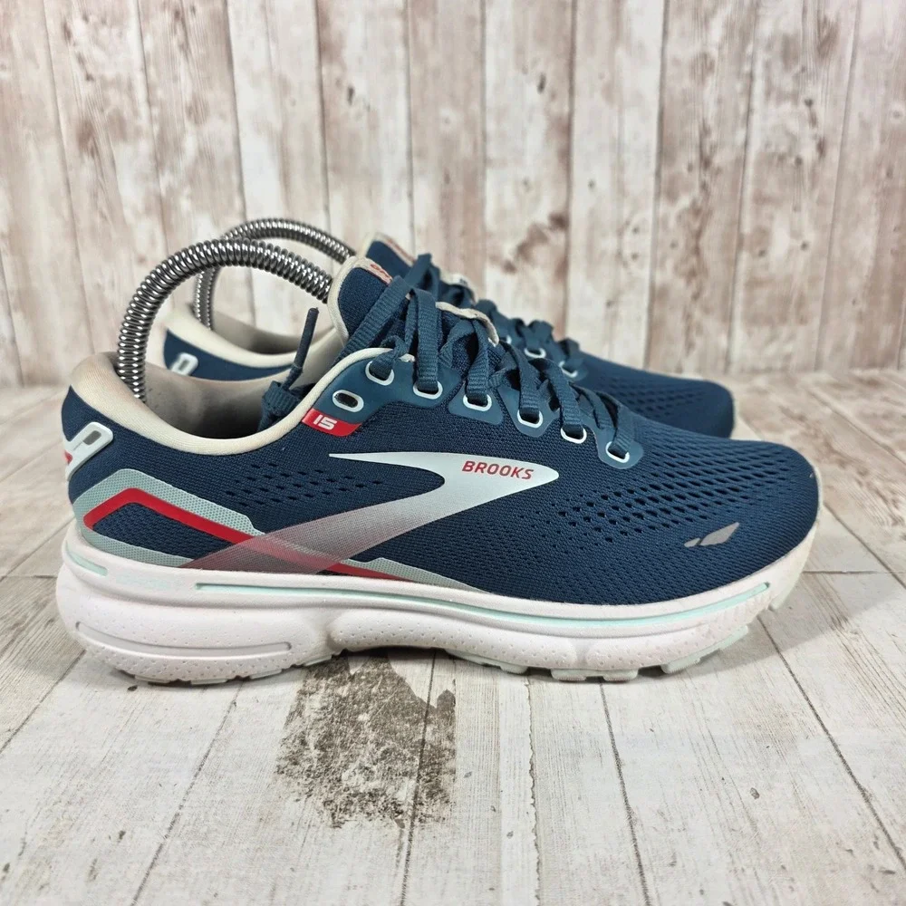 Brooks Ghost 15 Womens Running Shoes Navy Blue Red 1203801B497 Size 7 B Medium